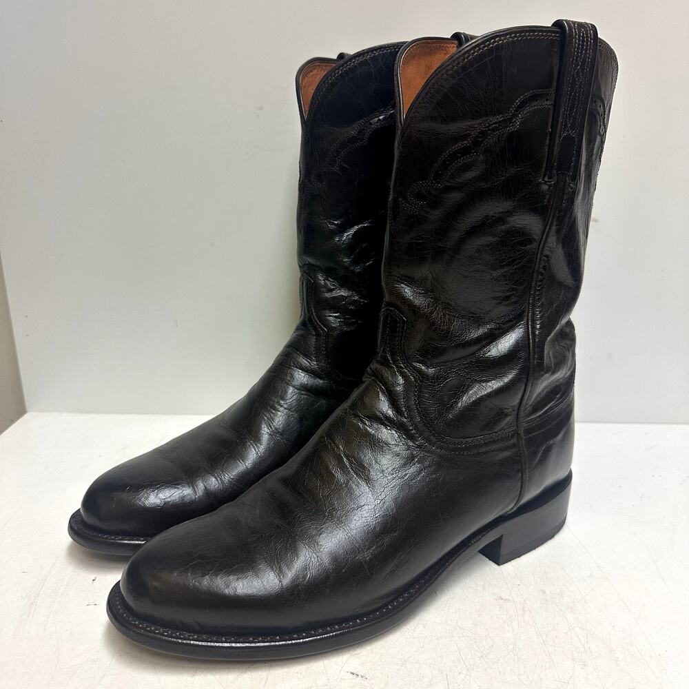 NEW HEELS Lucchese Men's Majestic Roper Western Boots Black Cherry 9.5 Wide EE